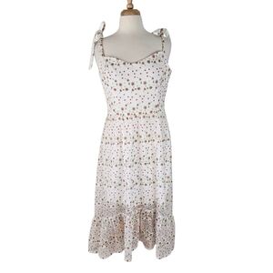 Dress the Population Wren Lace Embroidered Tiered Midi Dress Shoulder Tie XL